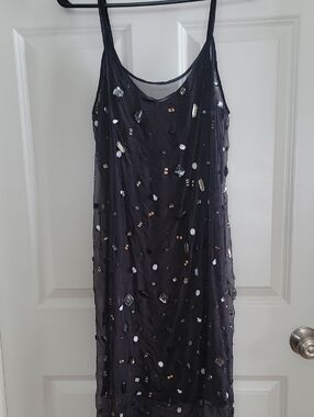 Marciano Black Beaded Slip Dress